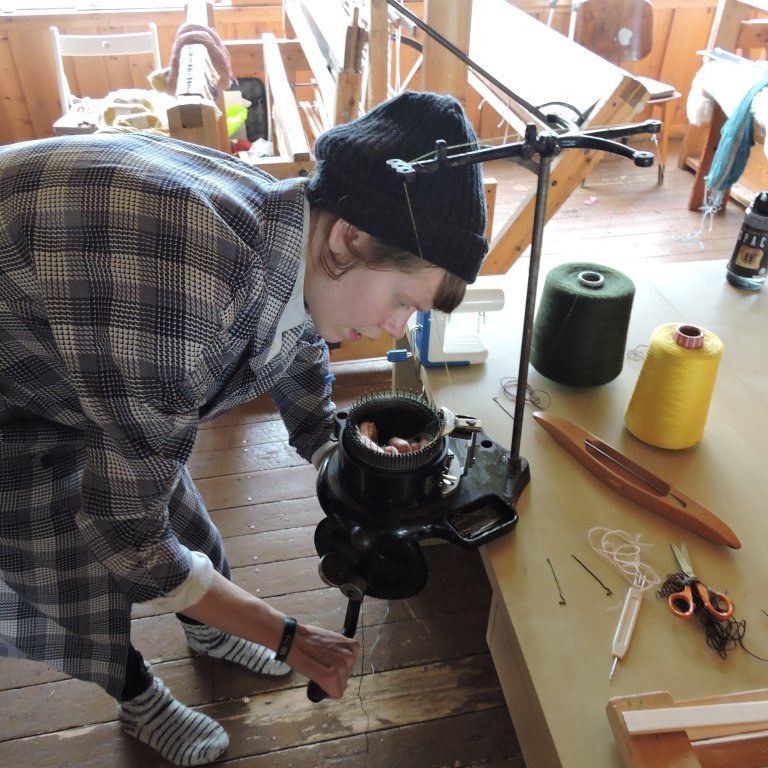 Historic circular knitting machine in the loom studio. Picture: Justine Sawicz.
