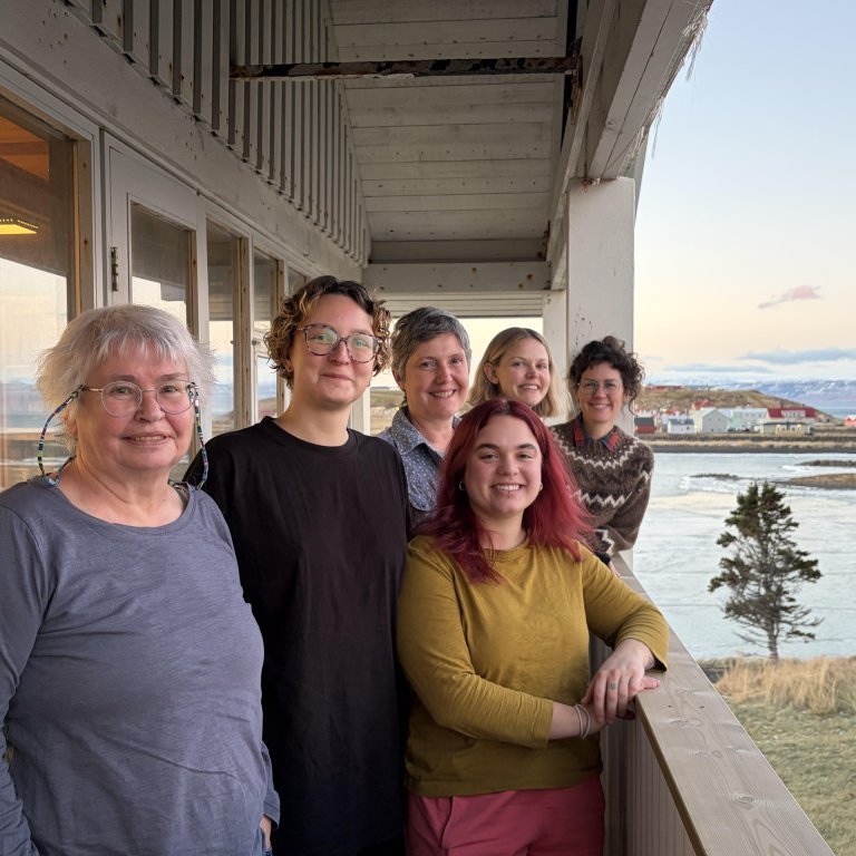 Artists in residence in January 2026: Marled Mader, Sarah Grobe, Cornelia Theimer-Gardella, Dorothy Bailey, Wendy Wood, Emily Winter (left to right).