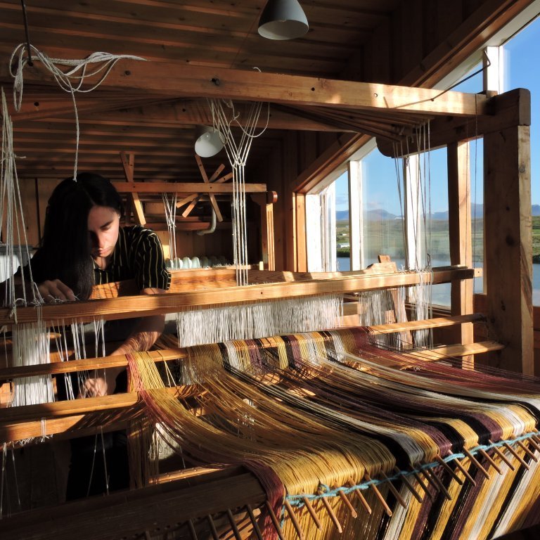 Justine Sawicz working in the loom studio. Picture: Justine Sawicz.