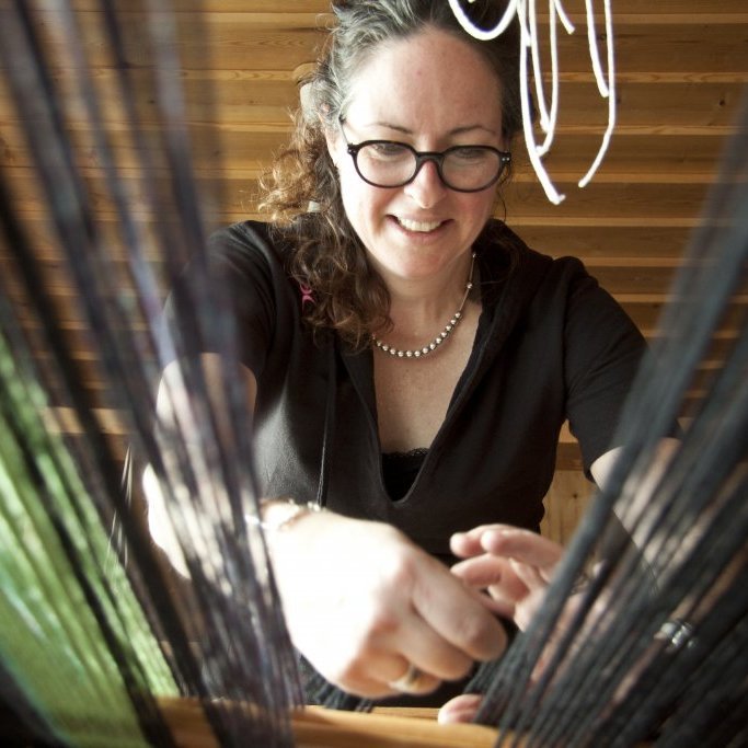 Liz Pead, artist in residence in May 2014, weaving. Picture: Lars Pryds.
