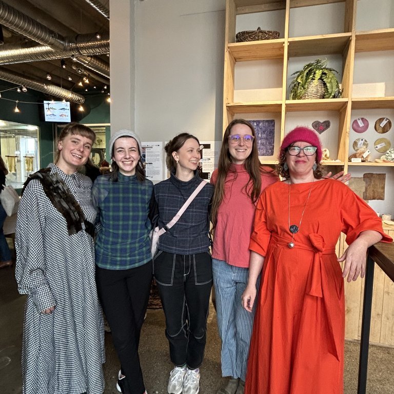 Alberte Bojesen, Louise Massacrier (instructor), Katrín Margrét Guttormsdóttir, Alice Sowa, Emma Shannon (left to right). Final project exhibition 