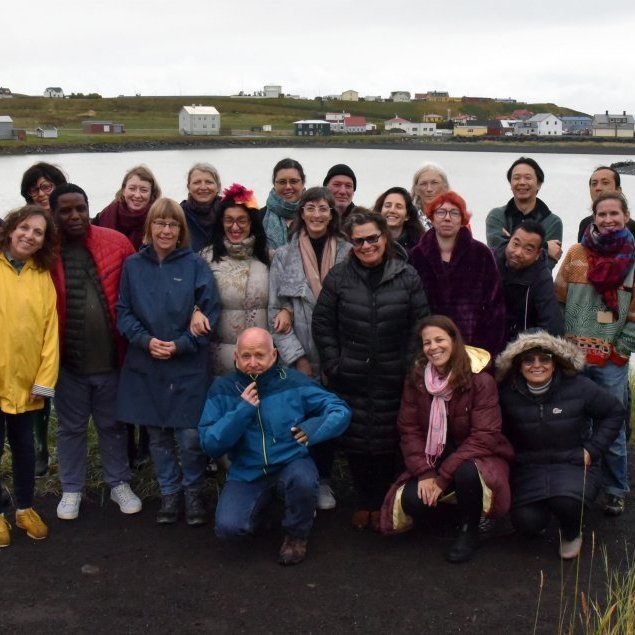 Participants of FISHskin 2019, international fish skin craft workshop and conference held at the Textile Center in September 2019. The program is a collaboration of Elisa Palomino (fourth on the left, middle row) & partners, including the Icelandic University of the Arts. Picture: Katrín Karadóttir.