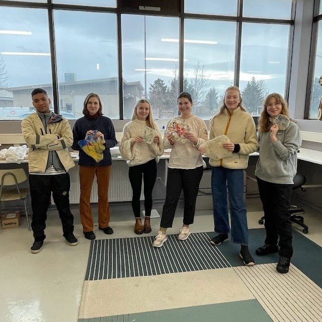 2nd year product design students from Icelandic University of the Arts came worked with the equipment at the Textile on March 2, 2022. Picture: Textile Center.