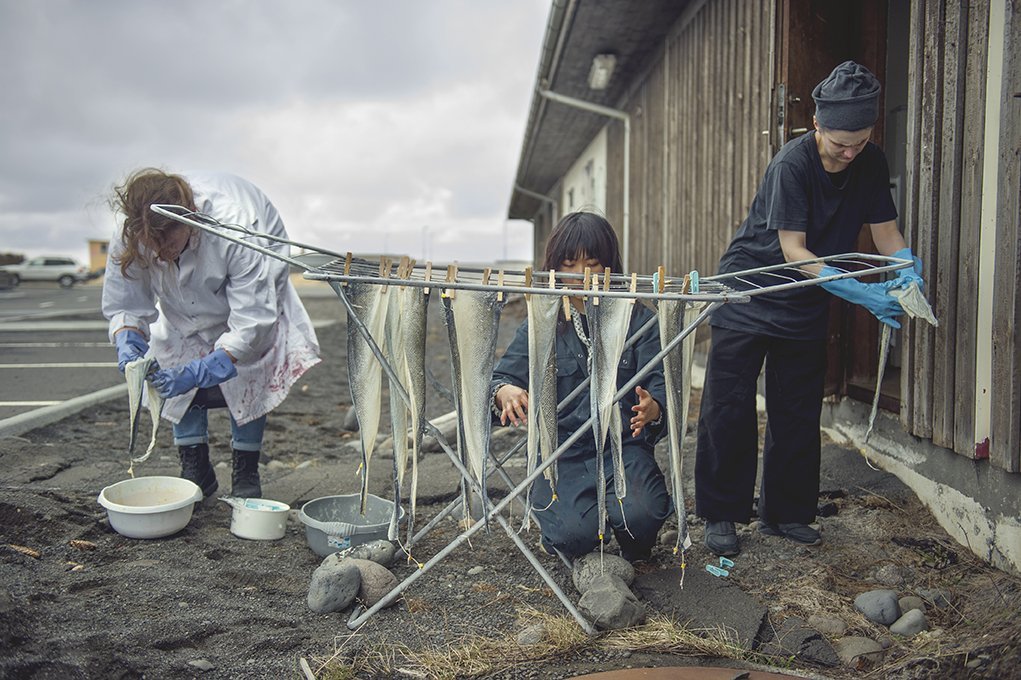 Sun drying fish skins