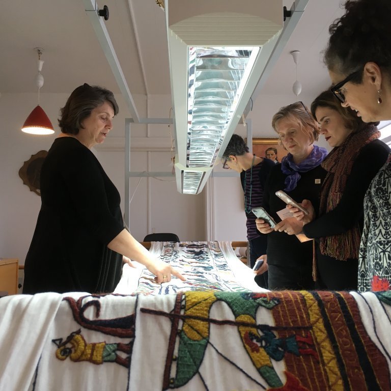 Nordic Textile Art members attending an embroidery workshop at the Textile Center in April 2019. Picture: Cornelia Theimer Gardella.