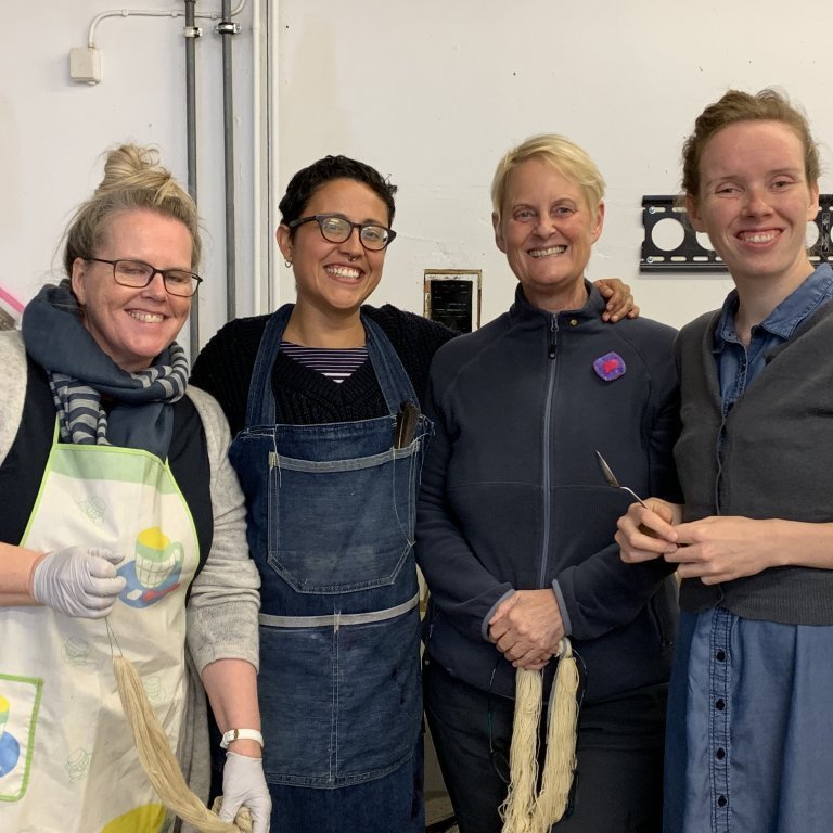Mexican dye workshop held at the Textile Center in August 2019. Taught by Helia Paulina Zuniga (second on the left). Picture: Textile Center.