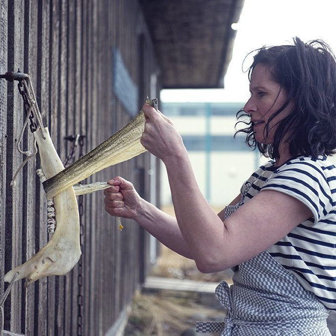 Kata Káradóttir working on fish skin during the international fish skin craft workshop held at the Textile Center in early 2018, a collaboration of Central Saint Martins in London and the Icelandic University of the Arts. Picture: Nathalie Malric.