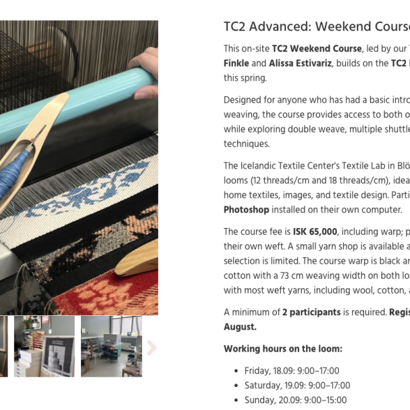 Tc2 workshop for advanced weavers in the TextileLab 18.-20.9. 2026