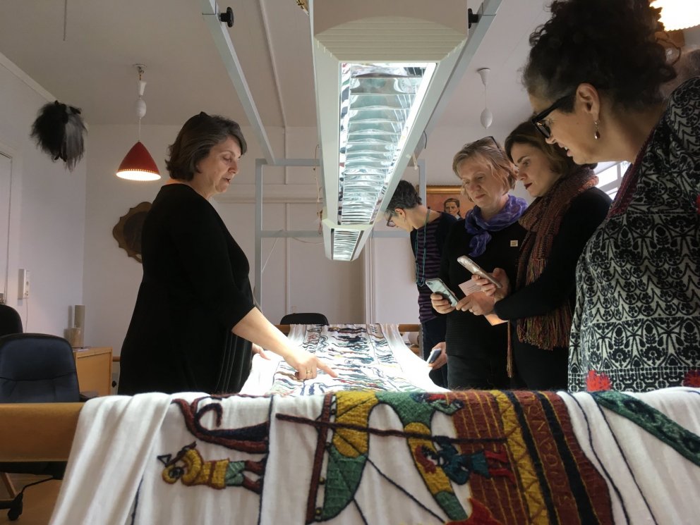 Embroidery workshop in Kvennaskólinn with members of Nordic Textile Art on April 1st, 2019. Picture:…